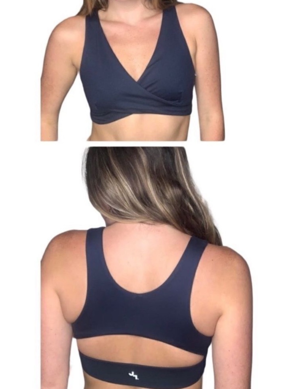 TWO JoyLab Sports Bras Sz XL Wrap V Neck Cutout Back Navy Blue Athleisure Bras